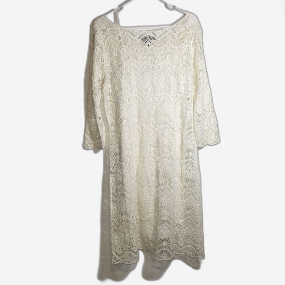 Ralph Lauren Cream Allover Lace Dress Large - Picture 2 of 8